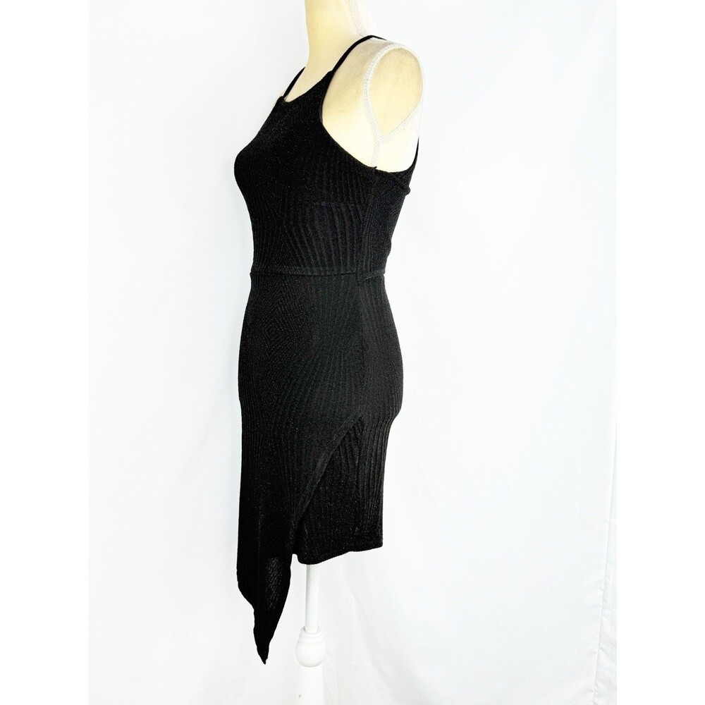 Speechless Black Bodycon Dress Small NWT Cutout Back Glitter Knit Sheer Hem - Picture 4 of 16